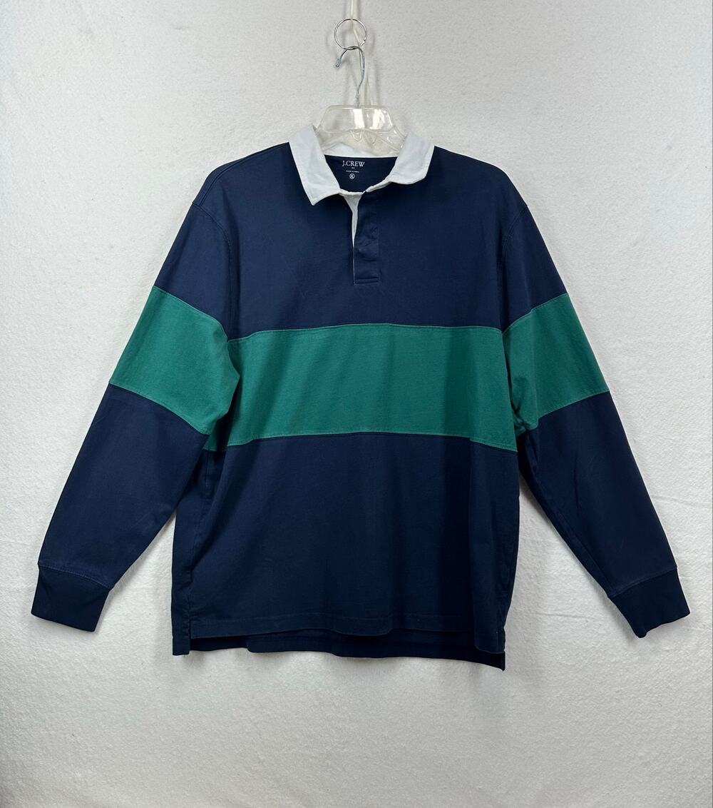 J.Crew Men's SZ XL Navy Green Long Sleeve Rugby Shirt Preppy Academia University